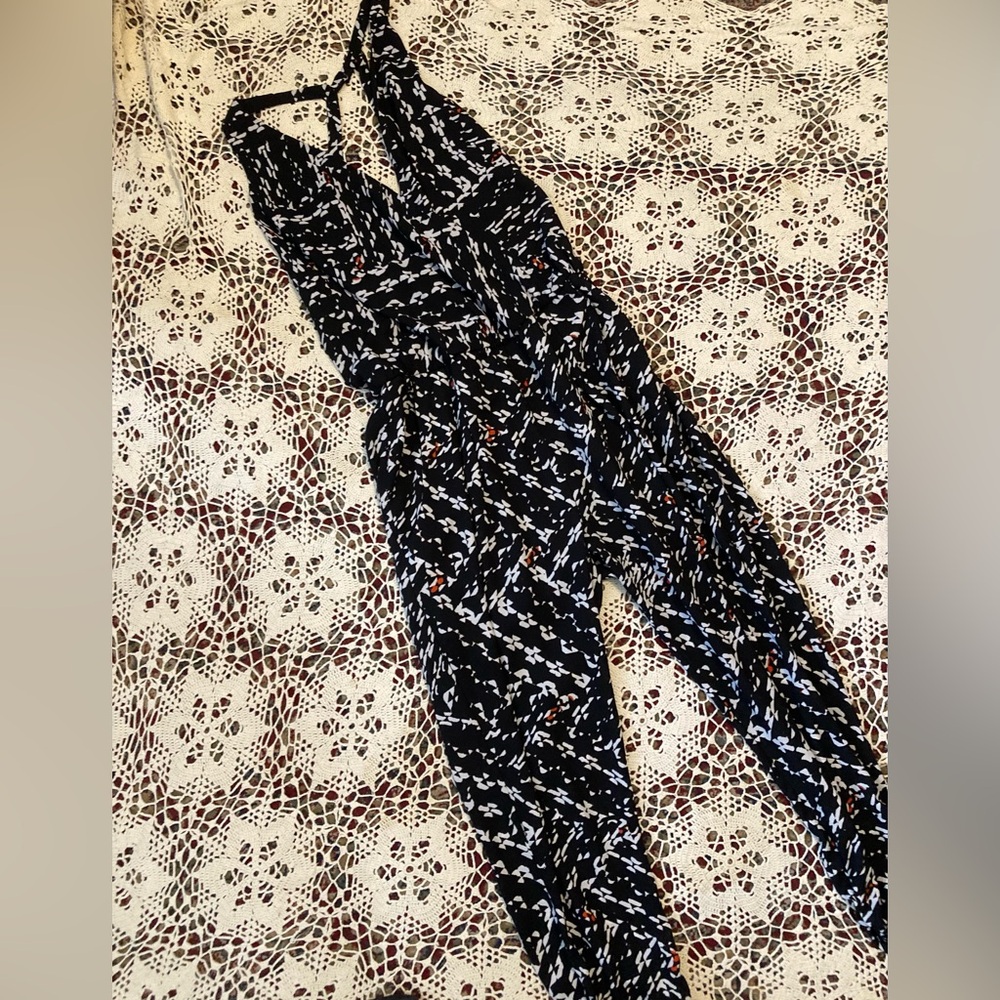Stylish Urban Outfitters Black and White with Red Accents Jumpsuit